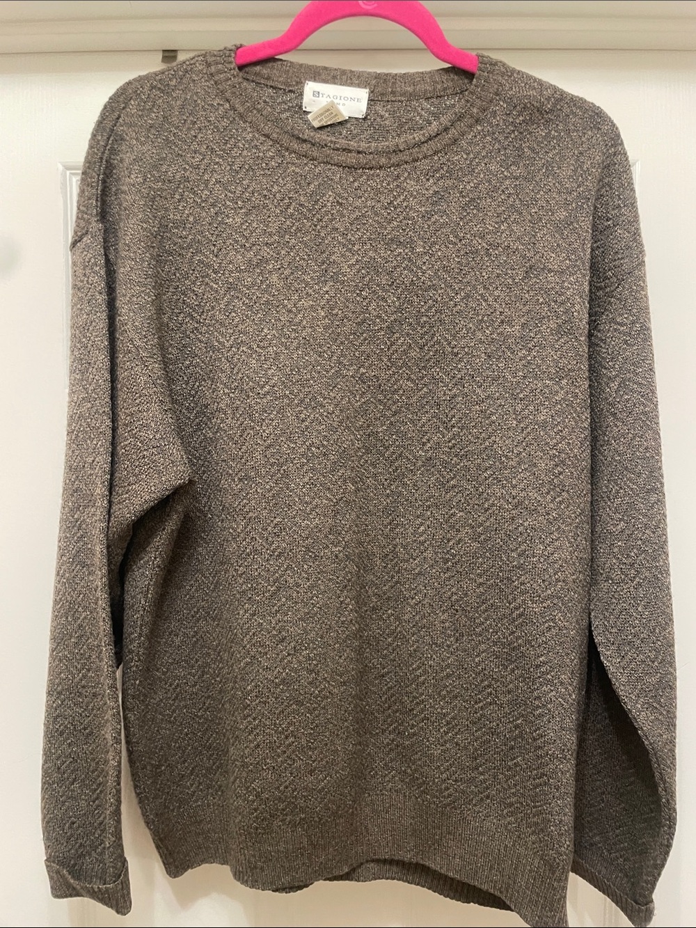 Stagione Uomo Men's 100% new Uruguay Virgin wool sweater in Heather Taupe Brown